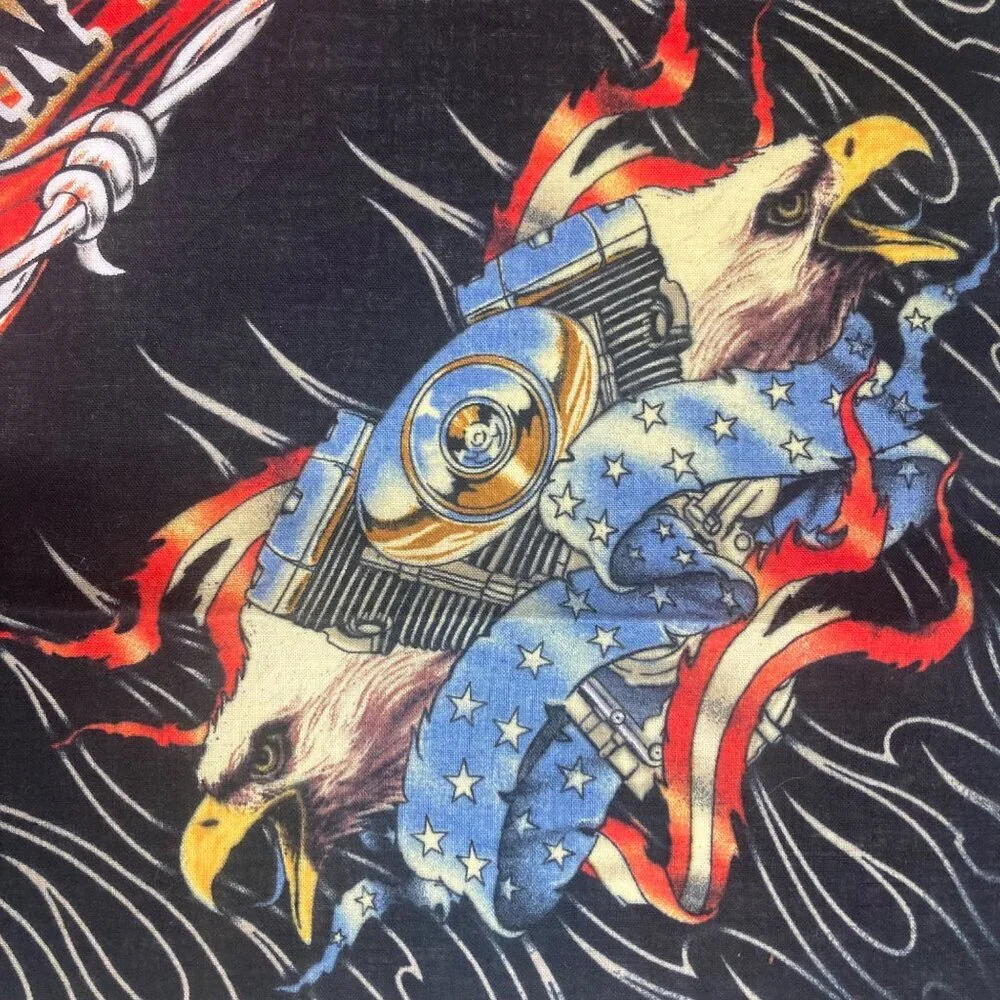 Vintage American Heritage Biker Bandana 2005 Good Sports Inc Black Cotton Eagle